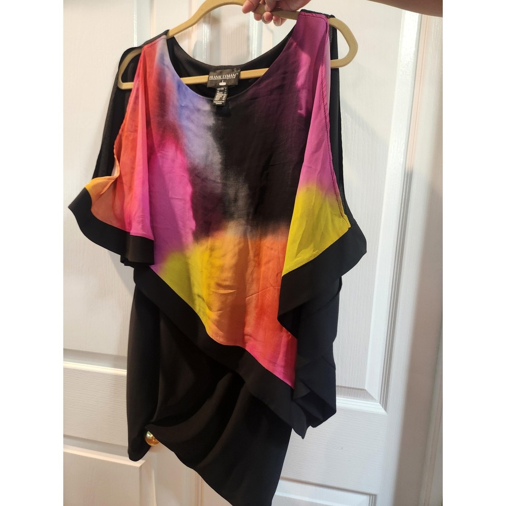 Frank Lyman Dress Womens 12‎ Multicolor Asymmetric Knee Length Colorblock Style